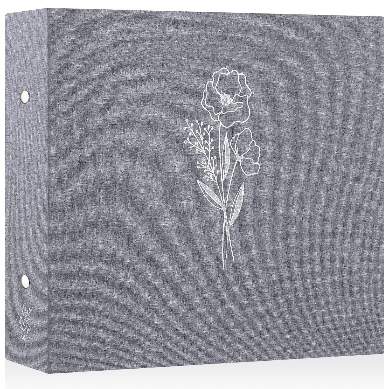 Lanpn 12x12 inch Scrapbook Photo Album, Linen Cover Archival Acid Free Top Load 3 Ring Binder Folder Photo Book 30x30 cm with 30 Plastic Sleeves 60 Pages (Grey)