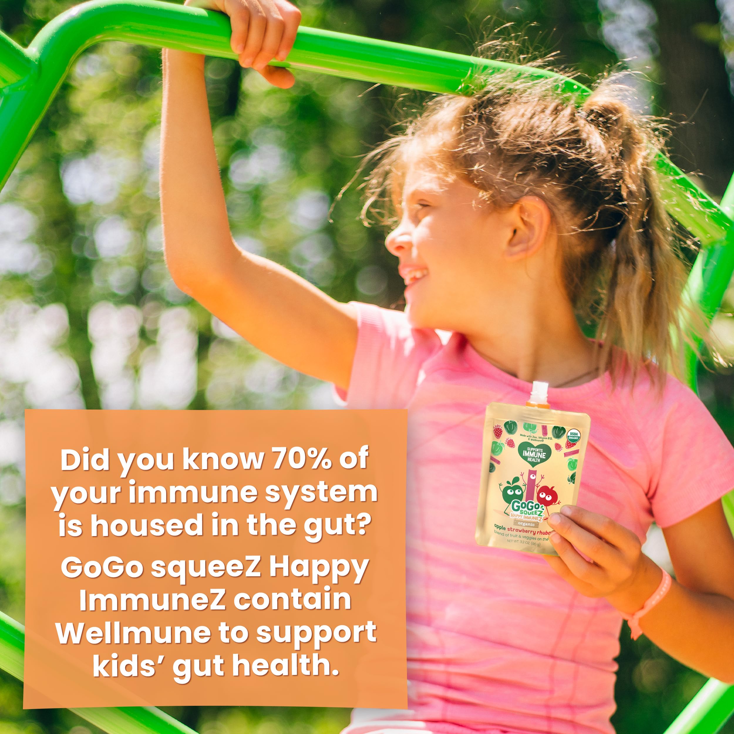 GoGo SqueeZ Happy ImmuneZ Variety Pack, Organic Apple Blueberry Spinach & Apple Strawberry Rhubarb, 3.2 oz (Pack of 20), Kids Snacks with Prebiotic Fiber, Gluten, Nut & Dairy Free