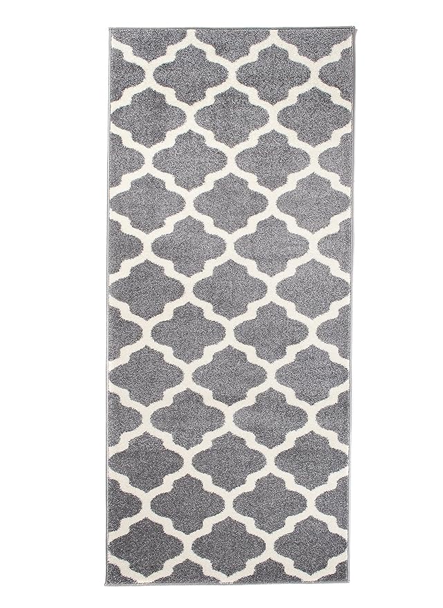 Carpeto Läufer Teppich Modern Grau 70 x 250 cm Marokkanisches Muster Kurzflor Furuvik Kollektion