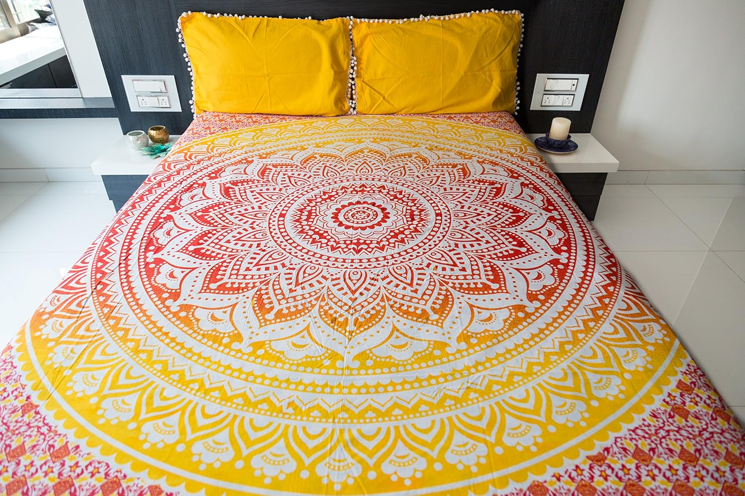 Ombre Mandala Bedspread with Pillow Covers, Indian Bohemian Tapestry Wall  Hanging, Picnic Blanket or Hippie Beach Throw, Hippy Mandala Bedding for 