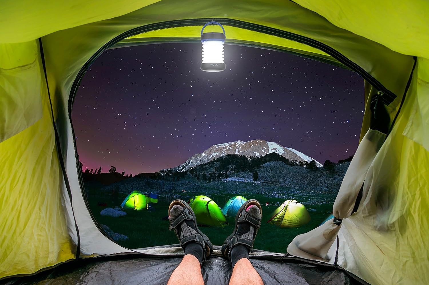 Kizen Solar Powered LED Camping Lantern - Solar or USB Chargeable, Collapsible Space Saving Design, Emergency Power Bank, Flashlight, Water Resistant. for Outdoor Night Hiking Camping Lawn!: Sports & Outdoors