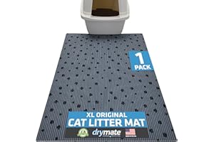 Drymate XL Original Cat Litter Mat, Contains Mess from Box, Protects Floors, Urine-Proof, Machine Washable, Soft on Kitty Paws, Absorbent, Waterproof (USA Made, Recycled Content) (28”x36”)(GreyStripe)