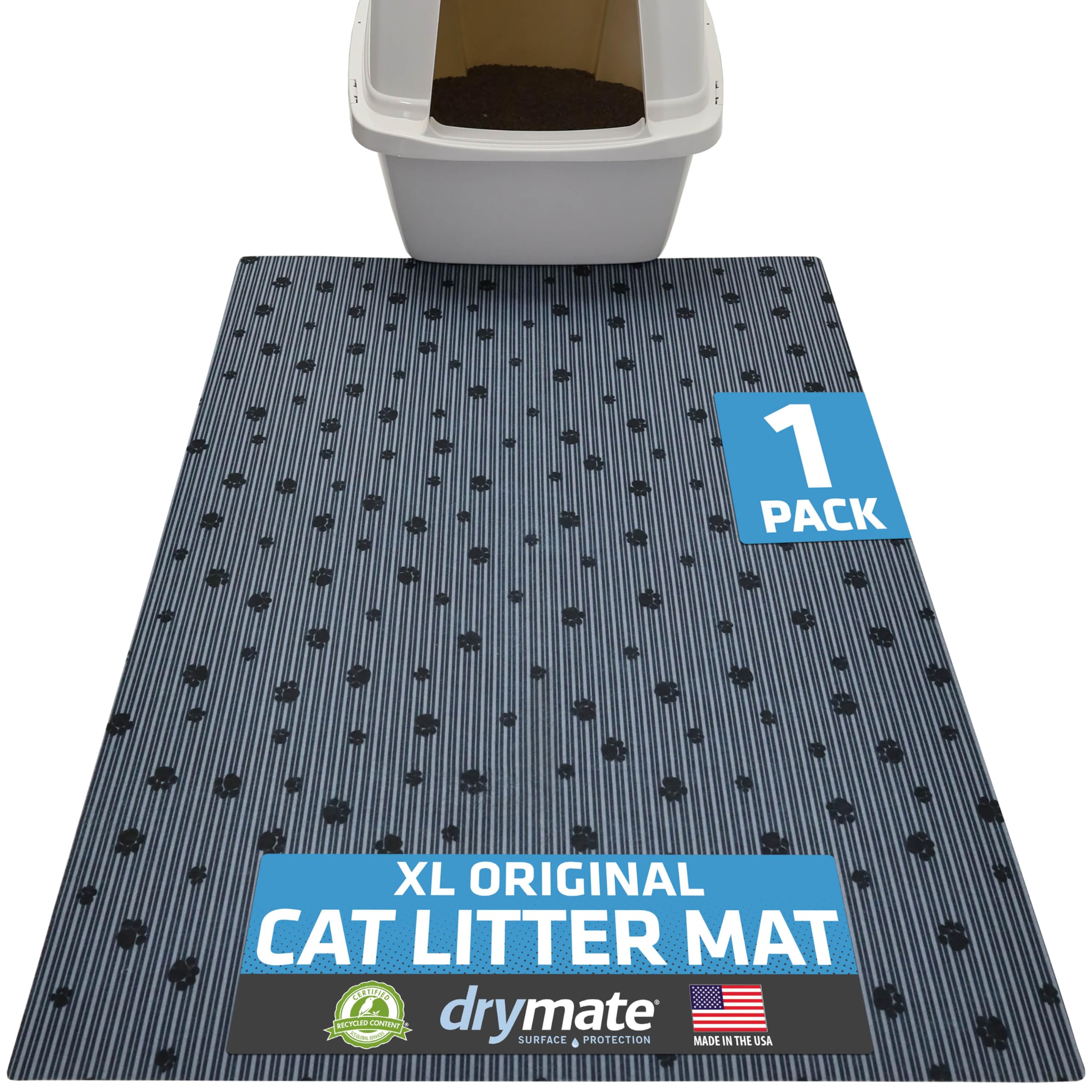 Photo 1 of ****FINAL SALE NOT RETURNS****Drymate XL Original Cat Litter Mat, Contains Mess from Box, Protects Floors, Urine-Proof, Machine Washable, Soft on Kitty Paws, Absorbent, Waterproof (USA Made, Recycled Content) (28”x36”)(GreyStripe)