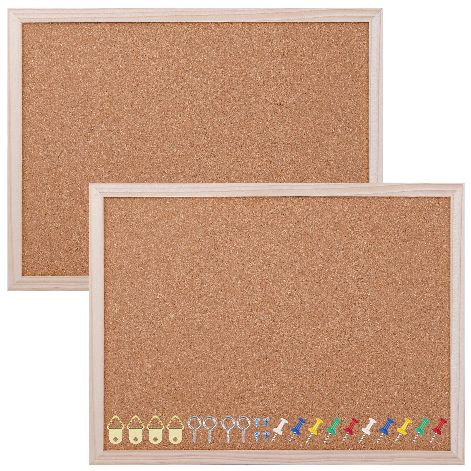Aodaer Pack of 2 Cork Board Bulletin Board Notice Pin Board Square Pin Board Wall Mounted Cork Board for Office Home and School, 15.7 x 12 Inches, Natural