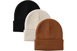 Glooarm 3 Pack Toddler Beanie Kids Beanie Winter Hats Knit Ribbed Boys Girls Beanies Warm Cuffed Caps