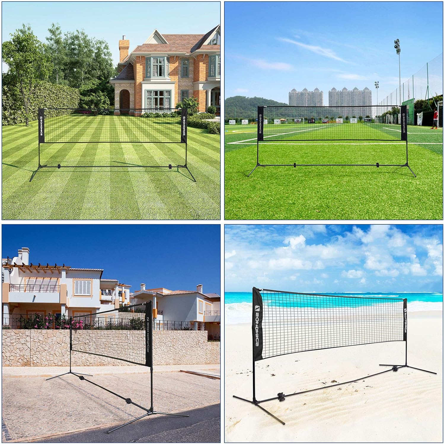 SONGMICS Badminton Net Set, Portable Sports Set for Badminton, Tennis, Kids Volleyball, Pickleball, Easy Setup, Nylon Net with Poles for Indoor Outdoor Court : Sports & Outdoors