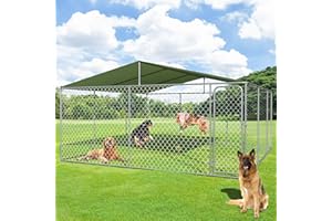 Yafylly 15x15 Extra Large Outdoor Dog Kennel, Dog Kennel Outside with Roof, Heavy Duty Dog Run Fence with Anti-UV & Waterproof Cover and Lockable Door, Covered Dog Playpen for Large Dogs