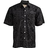Johari West Hawaiian Short Sleeve Cotton Button-Down Batik Shirt for Men (Geometric Forest)