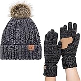 C.C Pom Cable Knit Beanie and Glove Set