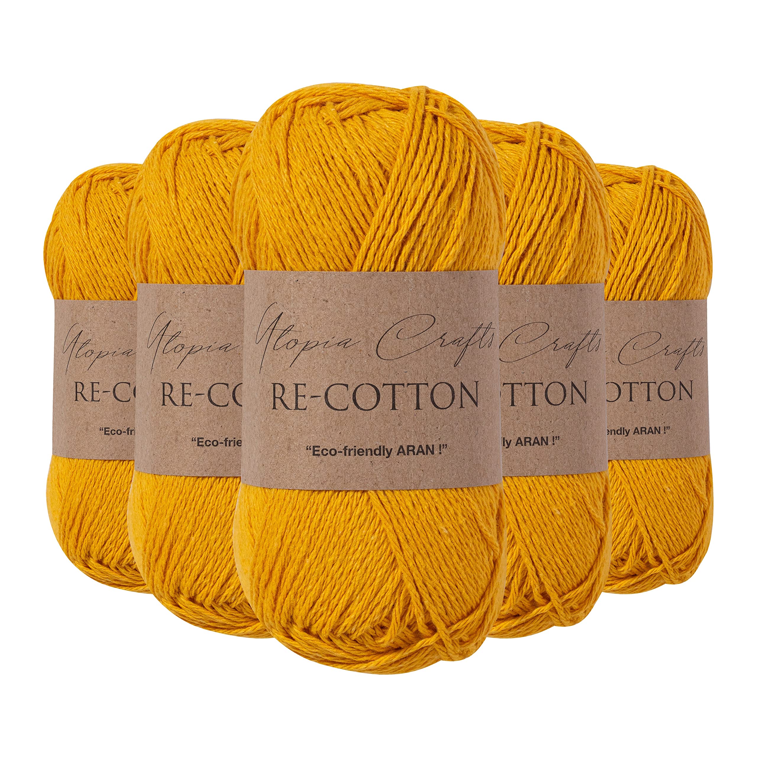 Utopia Crafts Re-Cotton Knitting Yarn, 5X 100g (Yellow Orange)