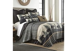 Donna Sharp Twin Quilt - Bear Walk Plaid Lodge Quilt with Bear Pattern - Machine Washable