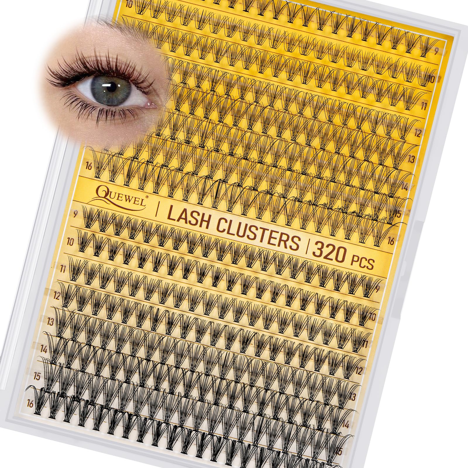 320Pcs Individual Lashes QUEWEL Cluster Lashes 10D+20D D Curl MIX9-16mm Individual Lash Extension Lash Clusters DIY Eyelash Extensions For Home Use (10D+20D D MIX9-16mm)
