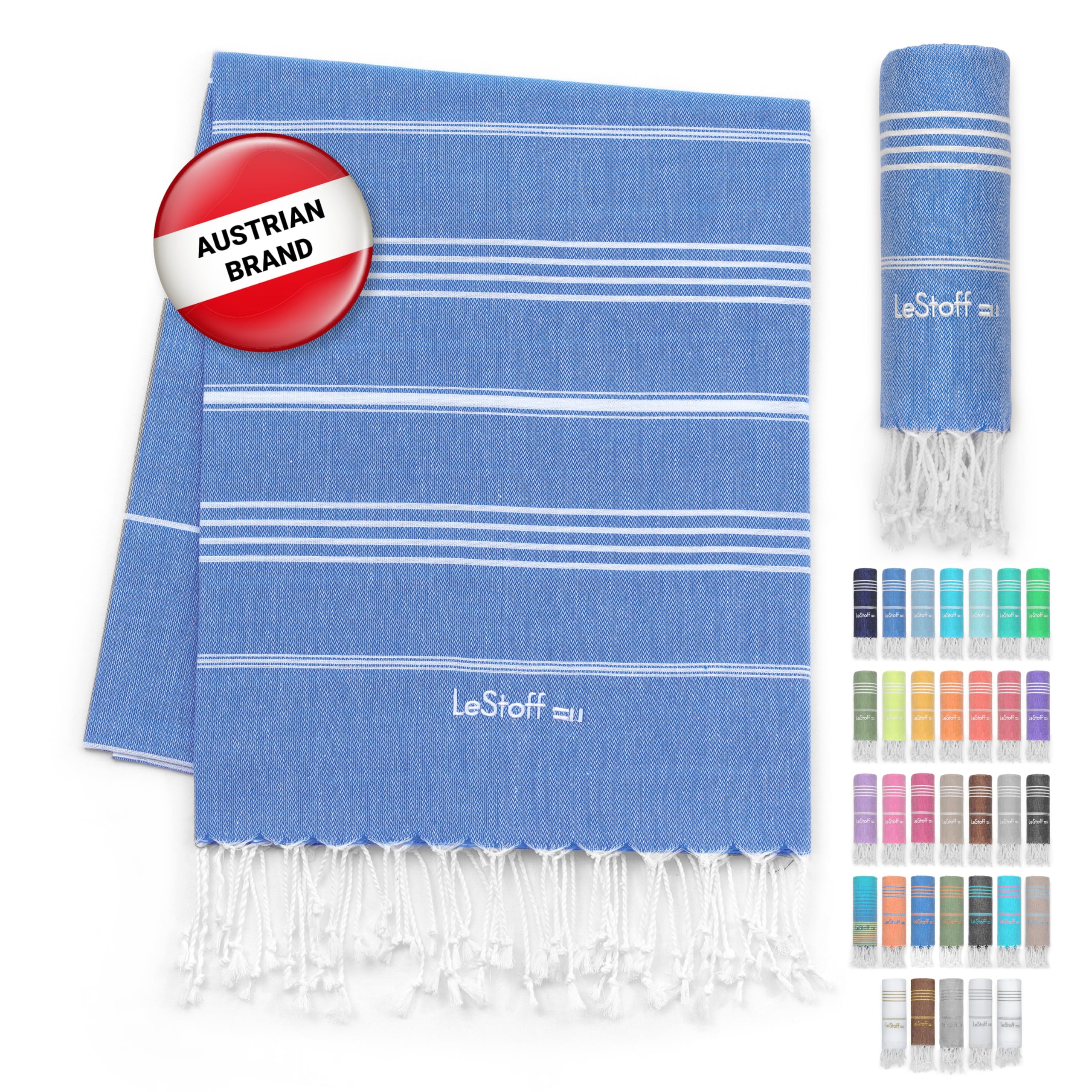 LeStoff Turkish Hammam Towel – 100% organic cotton, 95 x 180 cm, Pre-washed, Absorbent, Quick-drying, Lightweight, Turkish Towel, Hammam Beach Towel, Gym Towel, Beach Throw, Sauna Towel (Sky Blue) — image 1