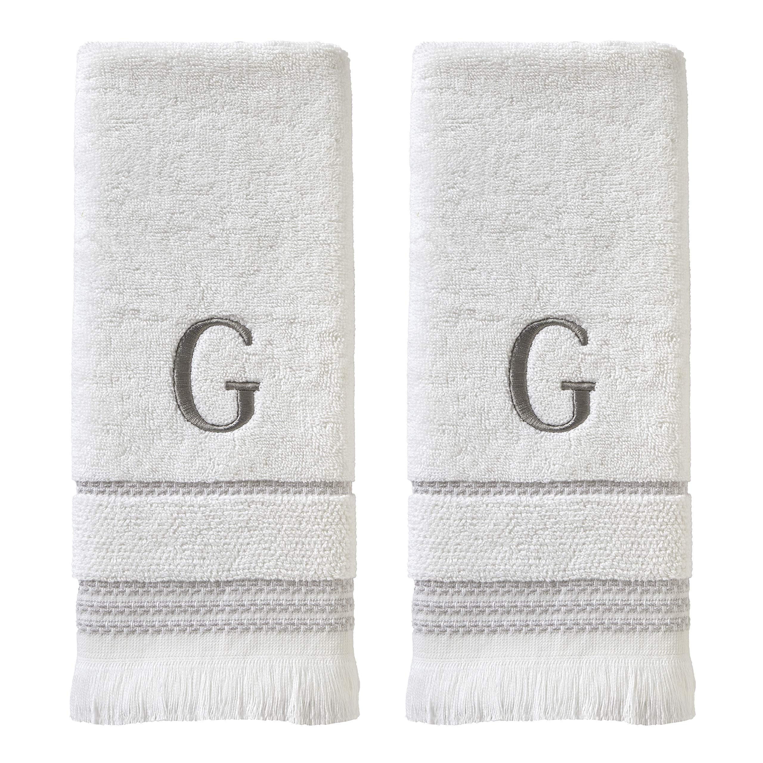 SKL Home Casual Monogram Hand Towel (2-Pack), G, 16x26, White