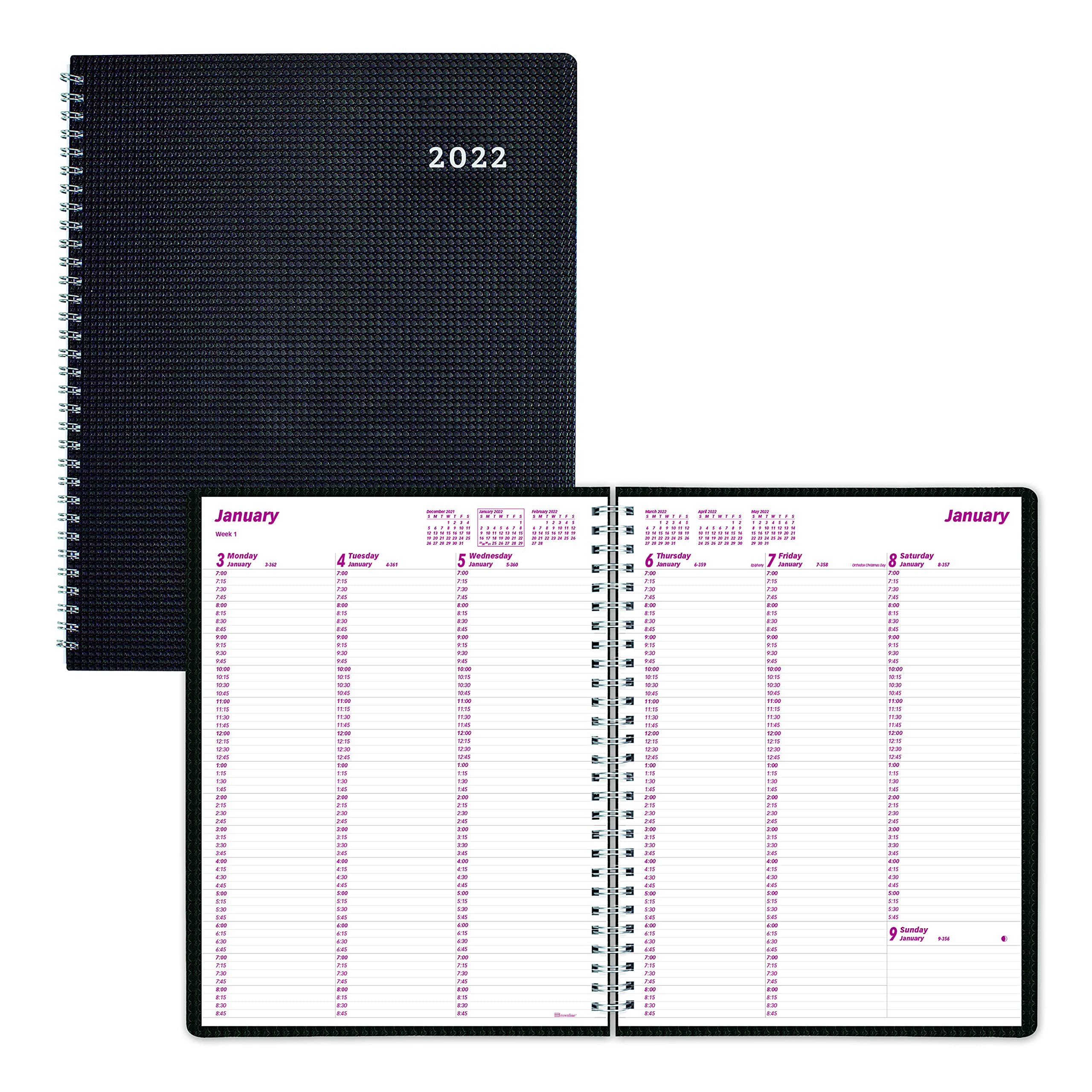 Brownline 2022 DuraFlex Weekly Planner, Appointment Book, 12 Months, January to December, Twin-Wire Binding, 11" x 8.5", Black (CB950V.BLK-22)