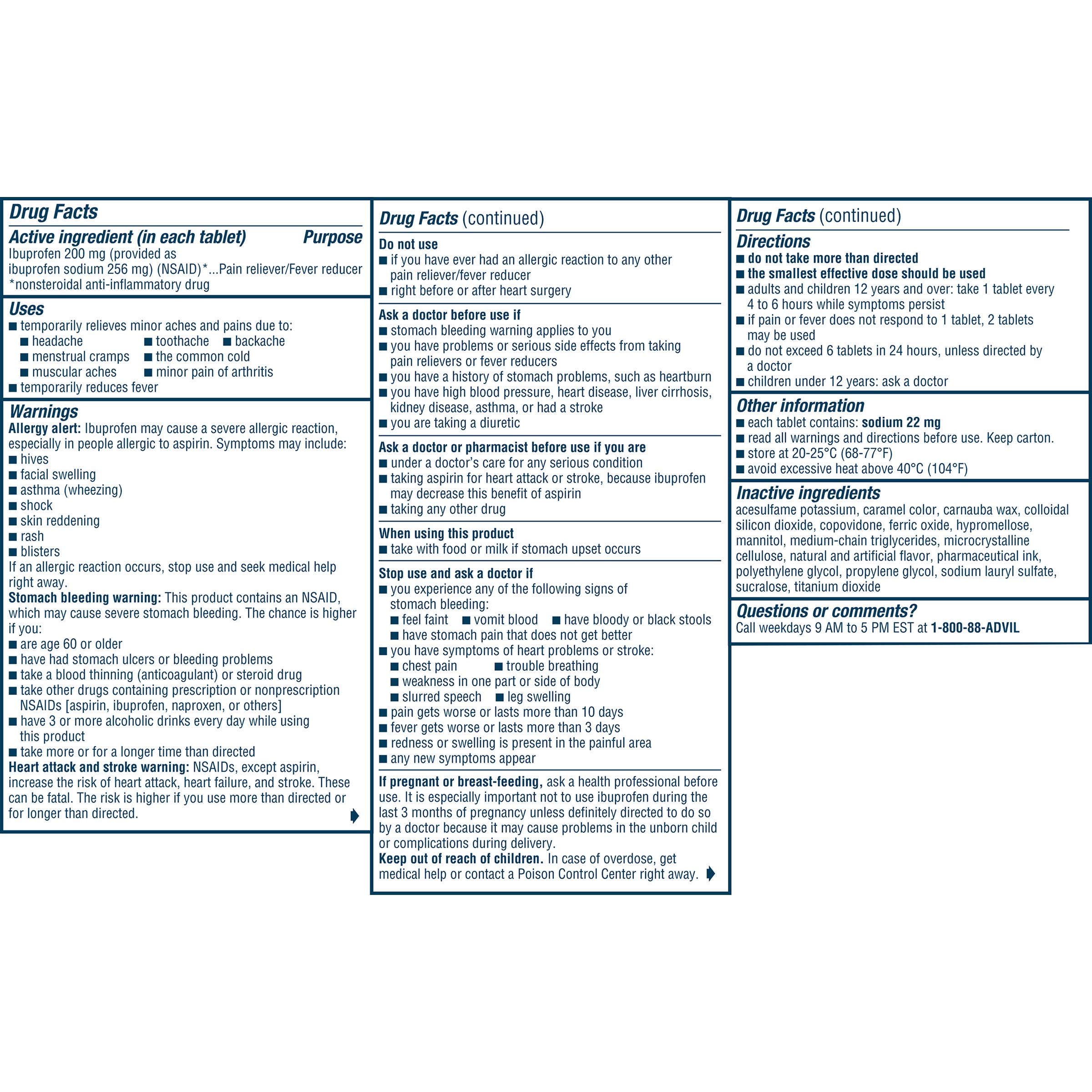 Advil Film Coated Tablet Pain Reliever and Fever Reducer, Ibuprofen