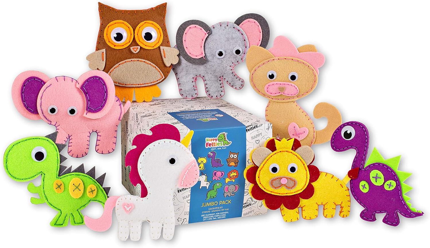 Happy Felties JUMBO Pack (8 Figures) Felt Animal Crafting Sewing Kit