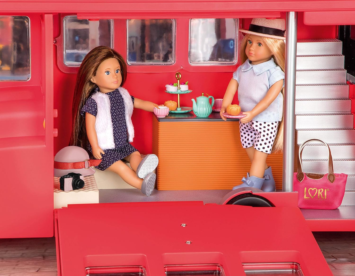 Lori Dolls, Tea Party Set for 6-inch Mini Dolls, Play Food & Travel Accessories, Desserts, Map, Camera, Smitten in Britain - Image 3