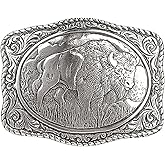 Nocona Men's Crumrine Silver Bison Scaloped Buckle