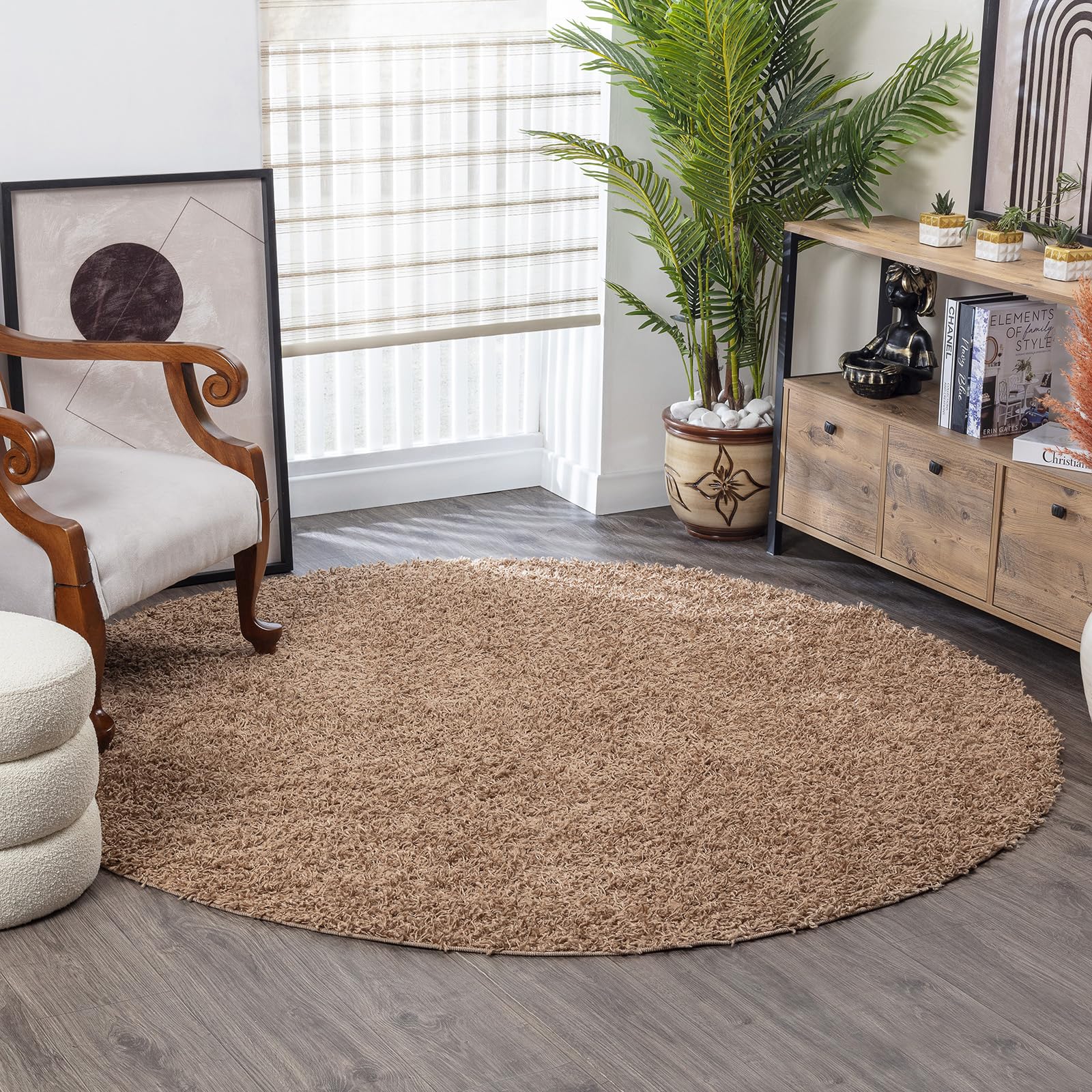 Livabliss Home Shaggy Rug - Modern Berber Rugs Living Room, Large 120 cm, Soft Shaggy Rugs for Bedroom - Neutral Boho Fluffy Rug, Easy Care Plush Thick Pile - Light Beige