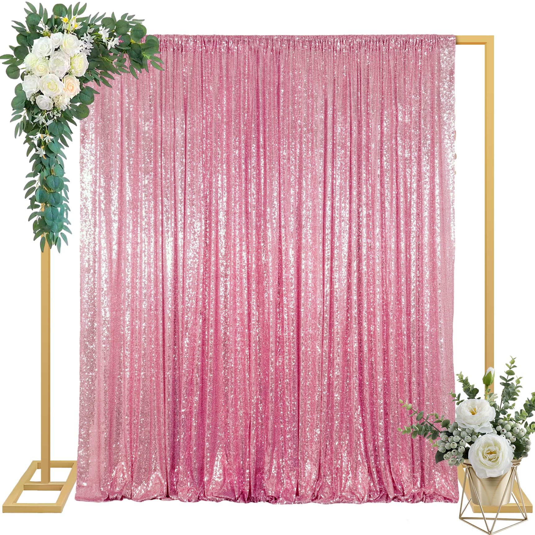 Photo 1 of ShinyBeauty Sequin Backdrop Curtains 4x10ft Pink Gold Sequin Curtains 2 Panels Wedding Backdrops Photography Backdrop Birthday Photo Booth Backdrop Glitter Backdrop Curtains for Parties