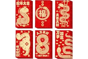 MGLIFEUL 36 Pcs Chinese Lunar New Year Lucky Money Red Envelopes Pocket 红包 Snake Decorations 2025 Year of the Vietnamese Cute Snake Chinese Money Red Envelopes Hongbao Li Xi 2025 for Cash Gifts