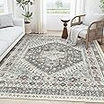zesthome 6x9 Area Rug, Super Soft Washable Rugs for Living Room, Non-Slip Stain Resistant Vintage Rugs, Ultra-Thin Large Area Rugs (Grey/Orange,6'x9')