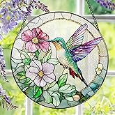Hummingbird Suncatcher Stained Glass, Stain Glass Window Hanging, 8 Inch Stained Glass Decor, Bird Wall Art, Hummingbird Gifts, Gifts for Mom, Indoor Decor, Memory Sympathy Gift