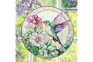 DOUHASU Hummingbird Suncatcher Stained Glass, Stain Glass Window Hanging, 8 Inch Stained Glass Decor, Bird Wall Art, Hummingbird Gifts, Gifts for Mom, Indoor Decor, Memory Sympathy Gift