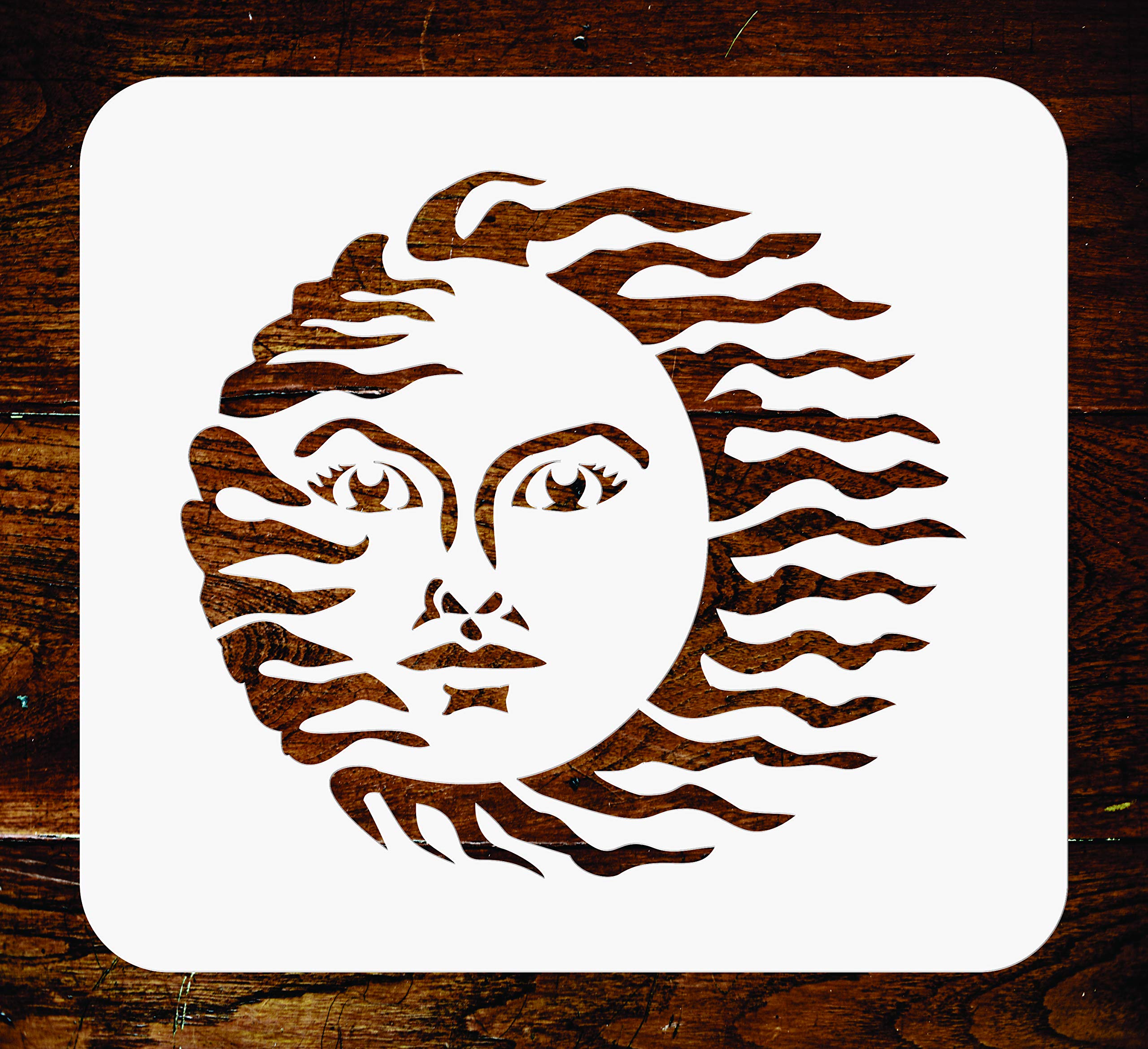 Vintage Sun Stencil- 12.5 x 11.5 cm - Reusable Celestial Nouveau Deco Wall Stencils Template