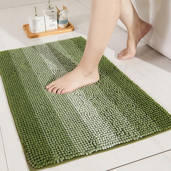 COSY HOMEER BATH RUGS MADE OF 100% POLYESTER EXTRA SOFT AND NON SLIP BATHROOM MATS SPECIALIZED IN MACHINE WASHABLE AND WATER ABSORBENT SHOWER MAT (44X26 INCH, GREEN)