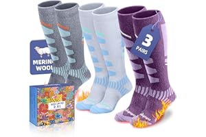 Lalapapa Merino Wool Ski Socks for Women Men - Warm Thermal Padded Cushioned Knee High Socks for Winter Skiing Snowboarding
