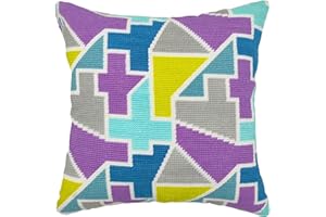 Howie's Needlepoint Needlepoint Kits for Adults, Pillow Front Cross Stitch Kit with Embroidery Pattern on Canvas, Yarn, 2 Needles and Instruction, 16 x 16inch(Dark Puzzle)