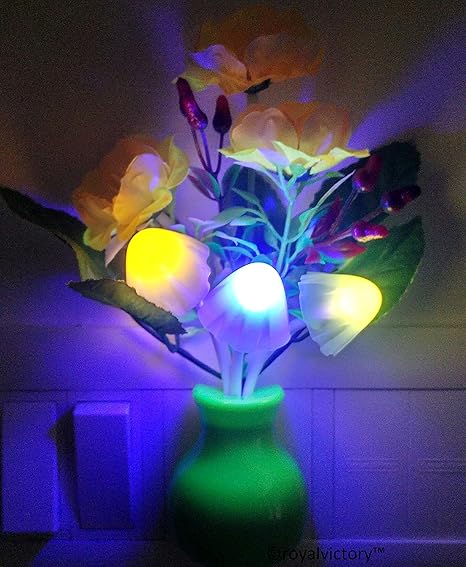 Romantic Mushroom LED Night Lamp With Green Pot Yellow Roses For Home Decoration items