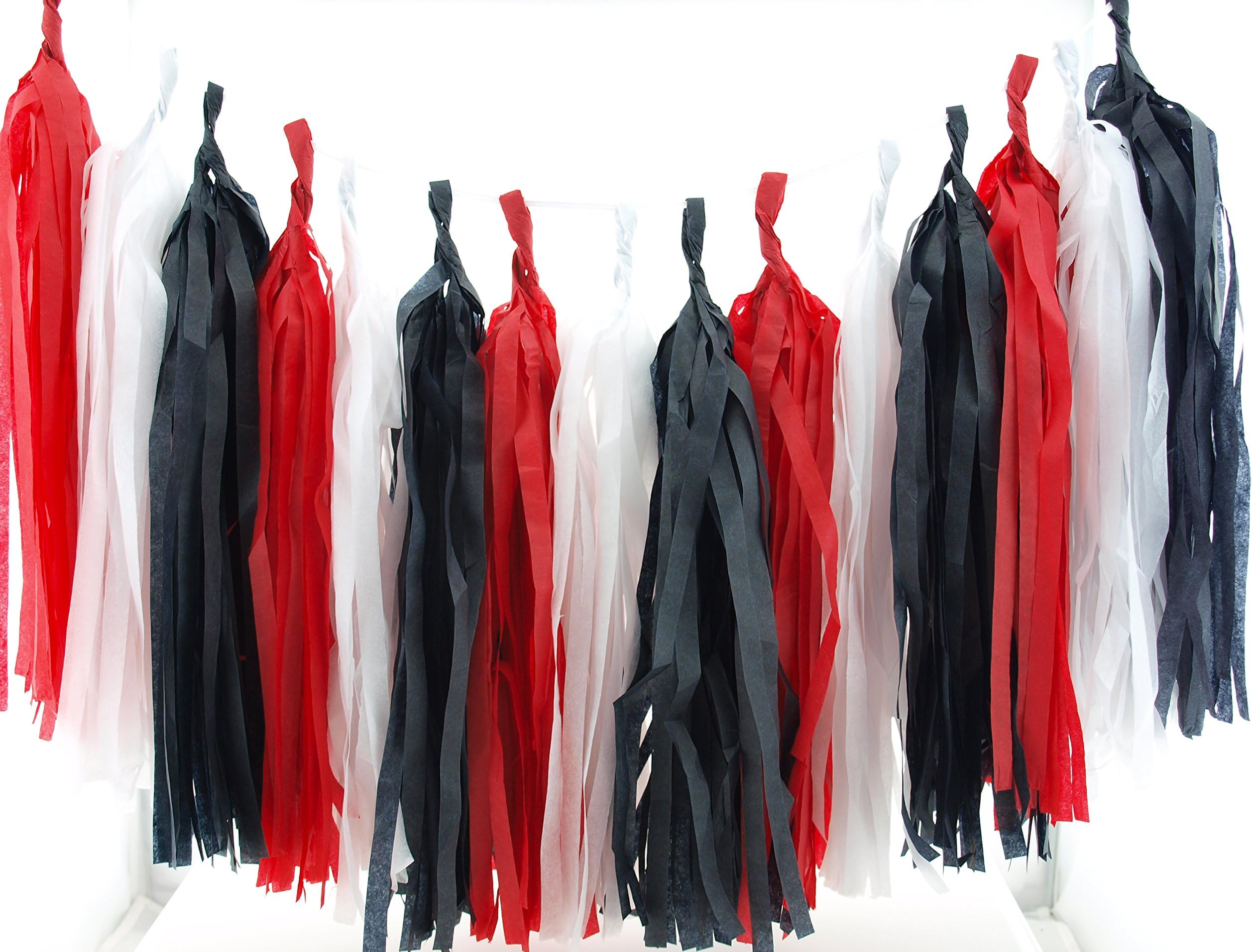 Magician Birthday Party Tassels, Magic Party Tissue Garland (Set of 15) - Black & Red Children's Magician Party Supplies, Magic Show Bunting Banner, Mad Hatter Tea Party Paper Decorations