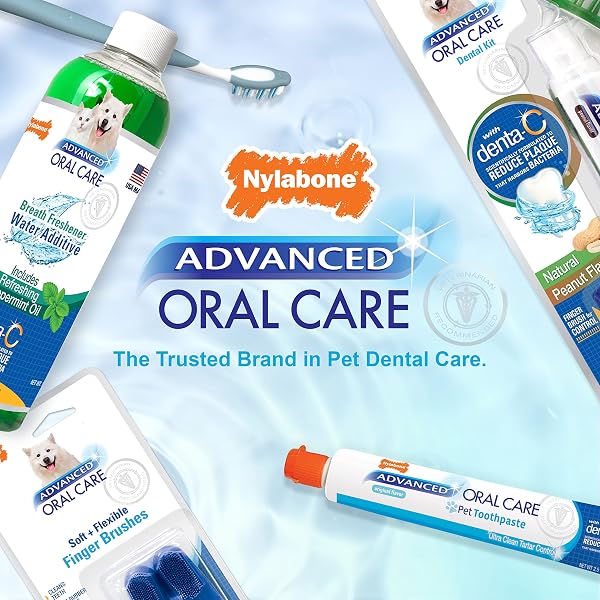 NYLABONE ADVANCED ORAL CARE PET DENTAL WATER ADDITIVE, LIQUID TARTAR REMOVER & BREATH FRESHENER FOR DOGS, DOG TEETH-CLEANING, PEPPERMINT FLAVOR, 16 OZ.