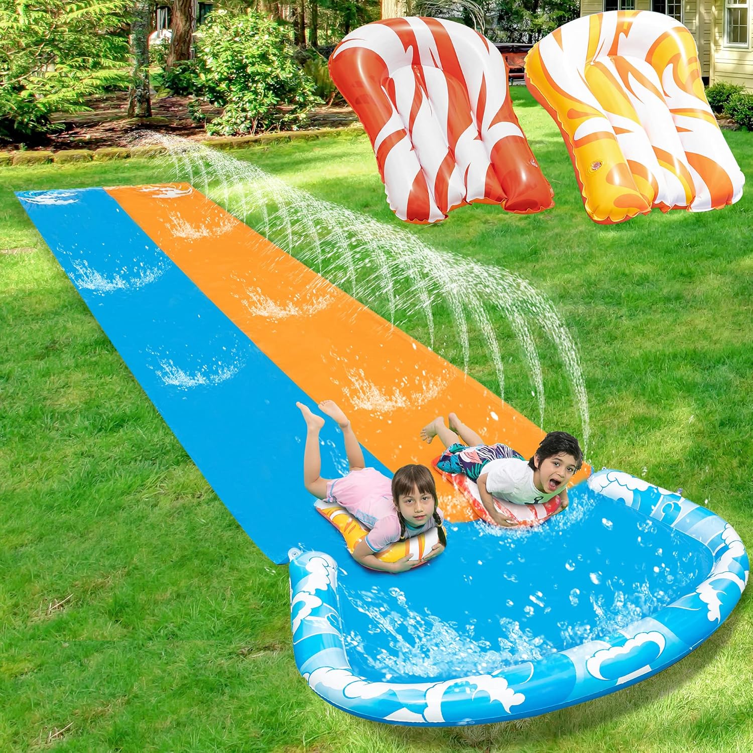 JOYIN 20ft x 62in Slip and Slide Water Slide with 2 Bodyboards, Summer Toy with Build in Sprinkler for Backyard and Outdoor Water Toys Play: Toys & Games