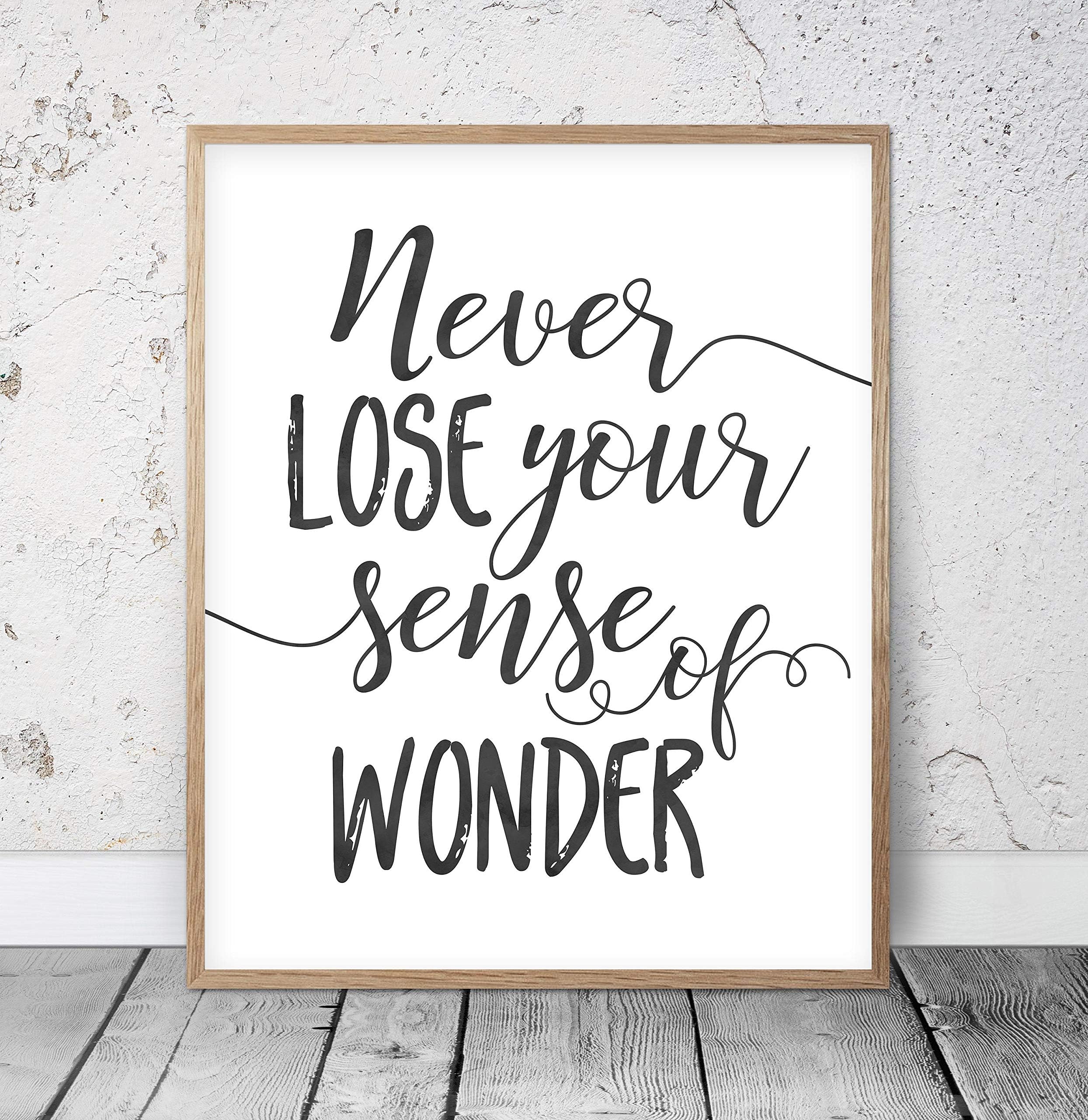 daoyiqi Wood Pallet Plaque with Frame Inspirational Art Never Lose Your Sense of Wonder, Printable Wall Art, Home Decor, Motivational Quote Print, Typography Wall Art Wisdom Sign Quote Sign
