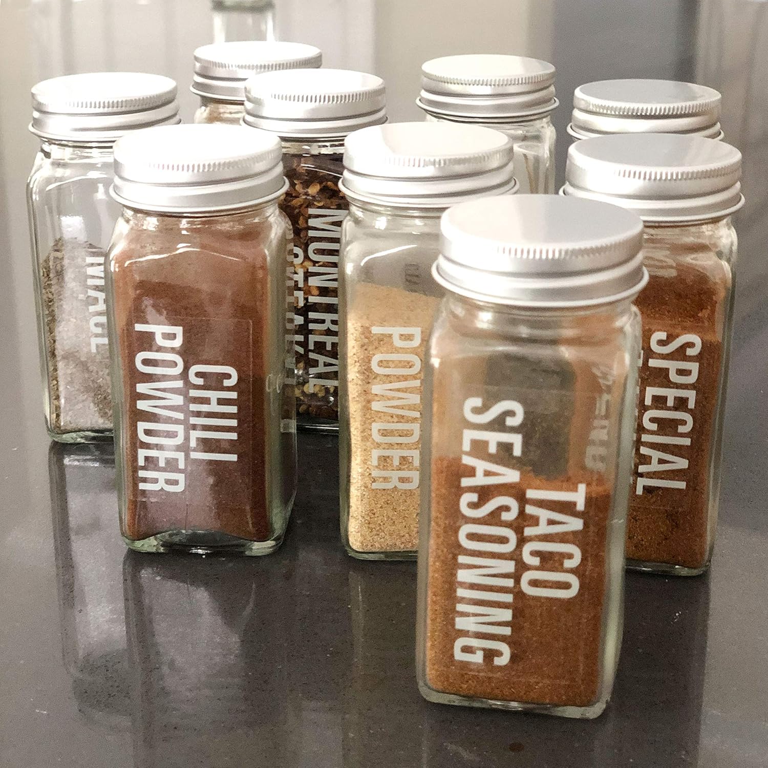 Talented Kitchen 134 White All Caps Spice Label Set: 134 Spice Names + Numbers. White Letters on Clear Sticker. Water Resistant for Spice Jars Organization Storage (Set of 134– All Caps White Spices): Kitchen & Dining