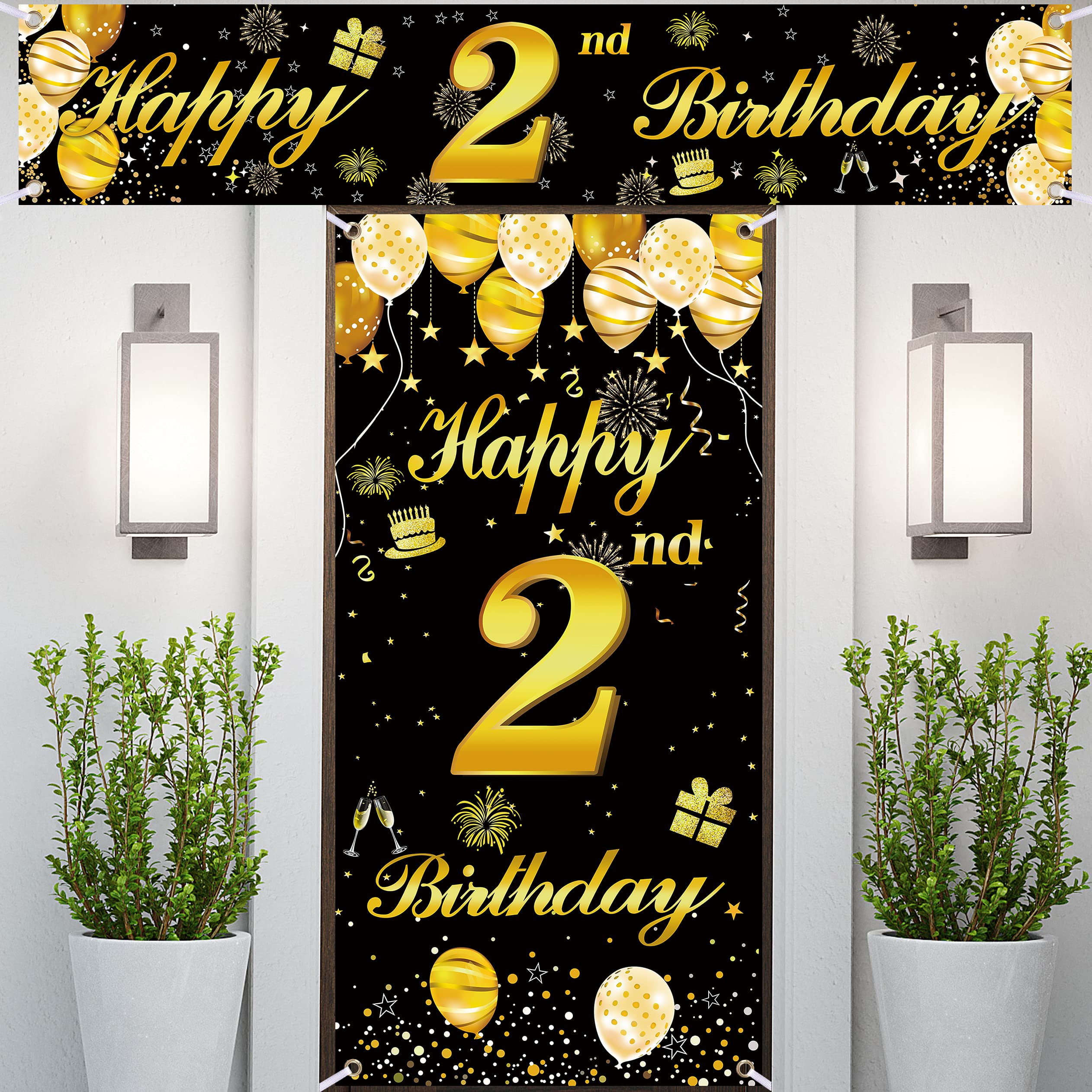 2nd Happy Birthday Door Banner IMISI Birthday Decorations Birthday Backdrop Decorations for a Party