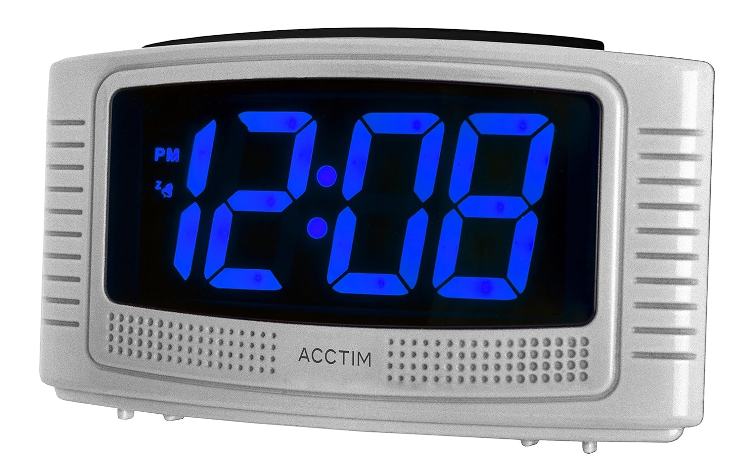 Acctim Vian Silver Alarm Clock 3cm Blue LED Display Mains Powered