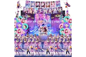 AIXPROBEAD Demon Hunters Birthday Decorations, Party Supplies Set Include Banner, Backdrop, Balloons, Hanging Swirls, Cake Cupcake Toppers, Tablecloth for Boys Girls Kpop Theme Party