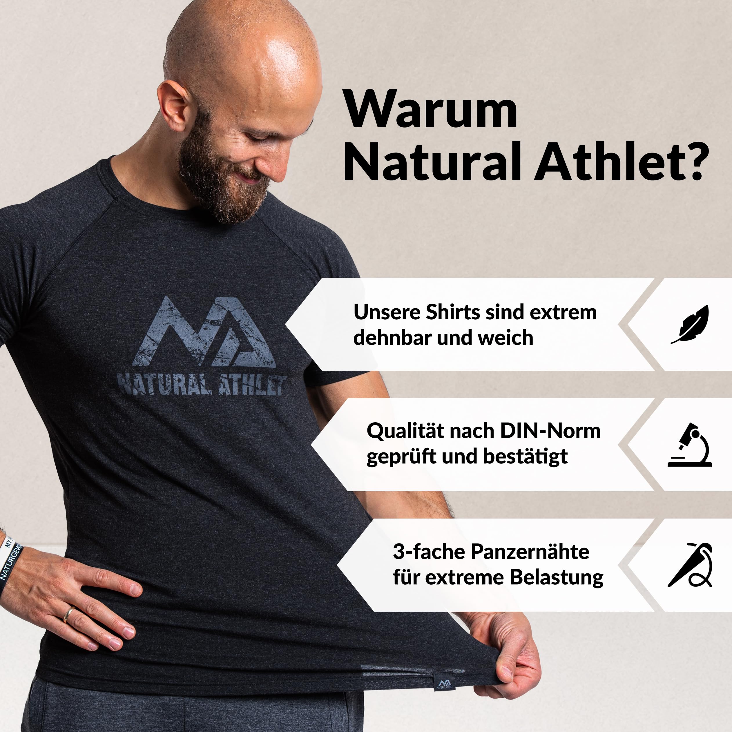 Herren Fitness T-Shirt meliert - Männer Kurzarm Shirt für Gym & Training - Passform Slim-Fit, lang mit Rundhals, Schwarz, M 3