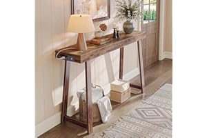 Huuger Entryway Console Table with Charging Station, USB-C Port, 47.2 Inch Sofa Table with Metal Legs, Entry Hallway Table with Thicker Desktop, Modern Behind Couch Table, Rustic Brown