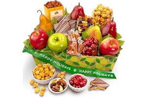 A Gift Inside Happy Holidays Orchard Delight Fruit and Gourmet Gift Basket