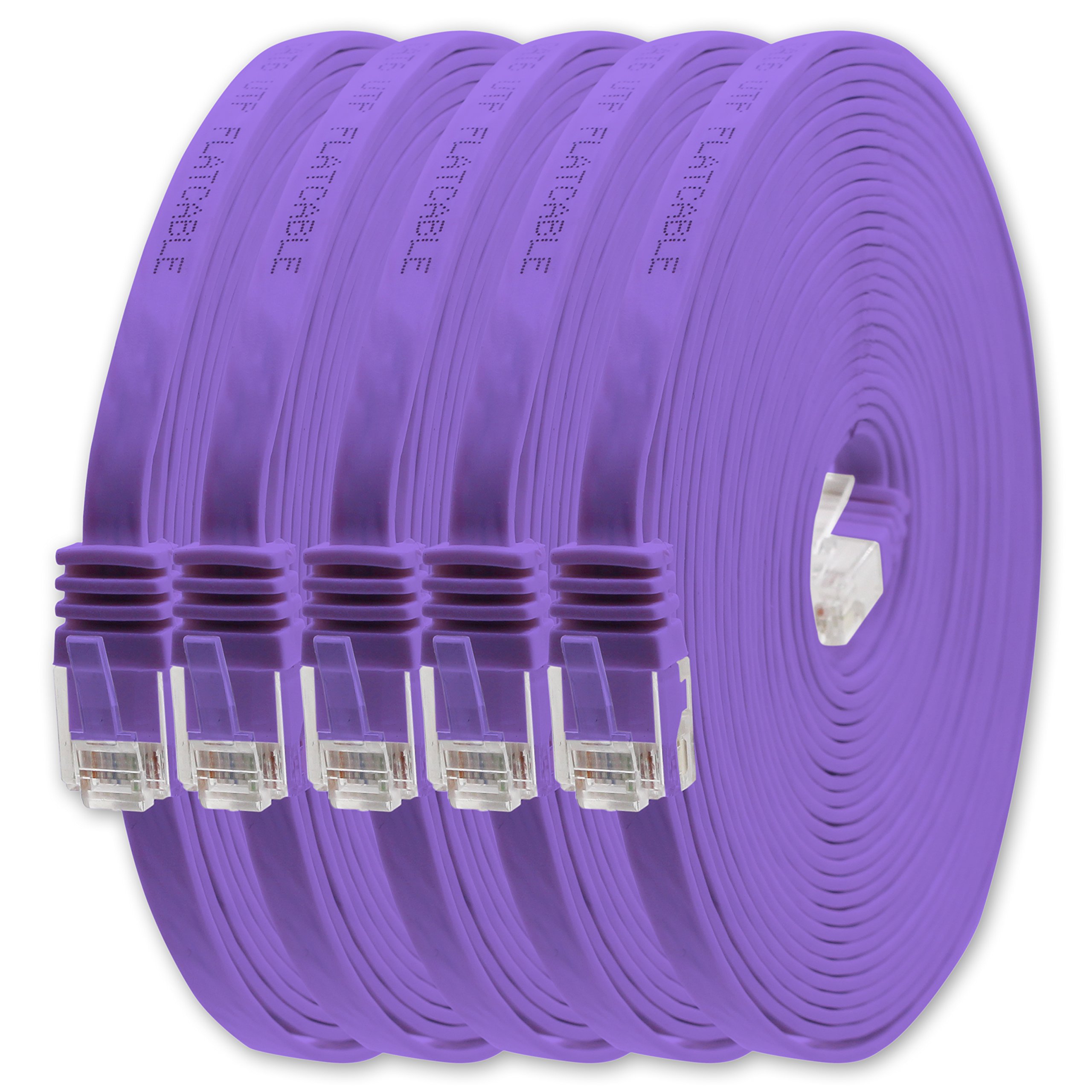 1aTTack.de 5m Purple 5-Piece Cat.6 Flat Network Cable - Gigabit LAN (RJ45) Ultra Flat, Slim Micro