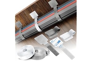 TAPSI 40 PCS Self-Adhesive Hook and Loop Cable Ties with 2 Rolls Extension Straps – Sticky-Back Cord Organizer for Under Desk Cable Management, Nylon Wire Organizer for Home and Office (White, Gray)