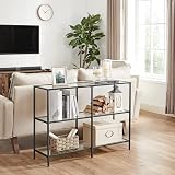 VASAGLE Console Table with 3 Shelves Tempered Glass 100 x 30 x 73 cm view 2