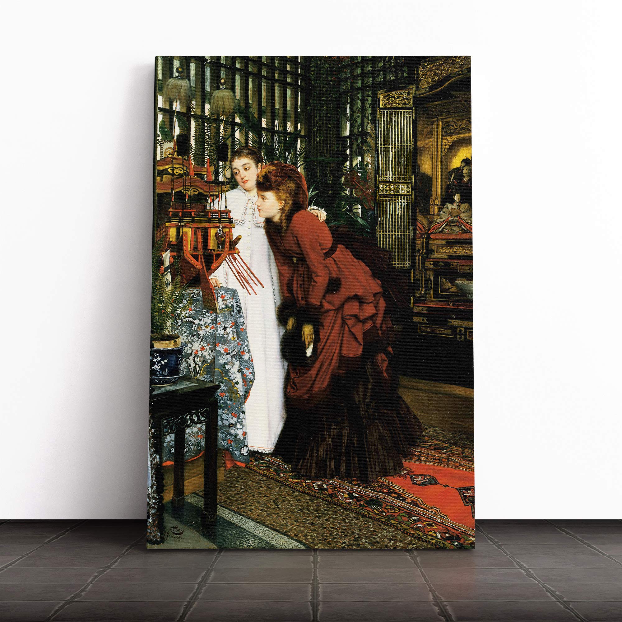 Wall James Tissot Women Looking at Art Canvas Print | Gallery Wrapped 30mm Frame Wall Art | 20x14 inches | Ready to Hang | Contemporary People Picture | Living Room Bedroom Lounge Office