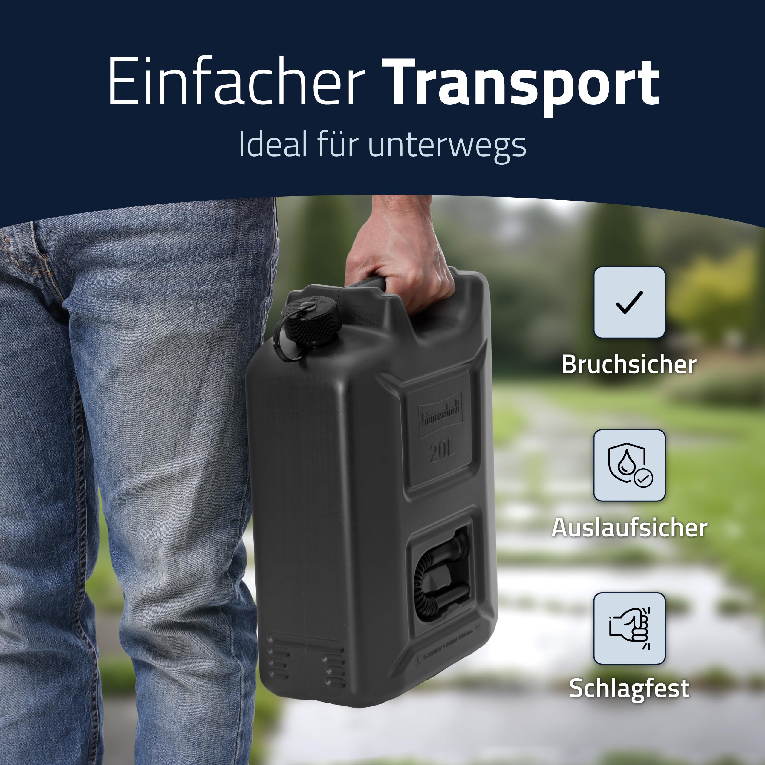 hünersdorff Kraftstoff-Kanister Profi 20L für Benzin, Diesel und andere Gefahrgüter, UN-Zulassung, Made in Germany, TÜV-geprüfte Produktion, schwarz 8